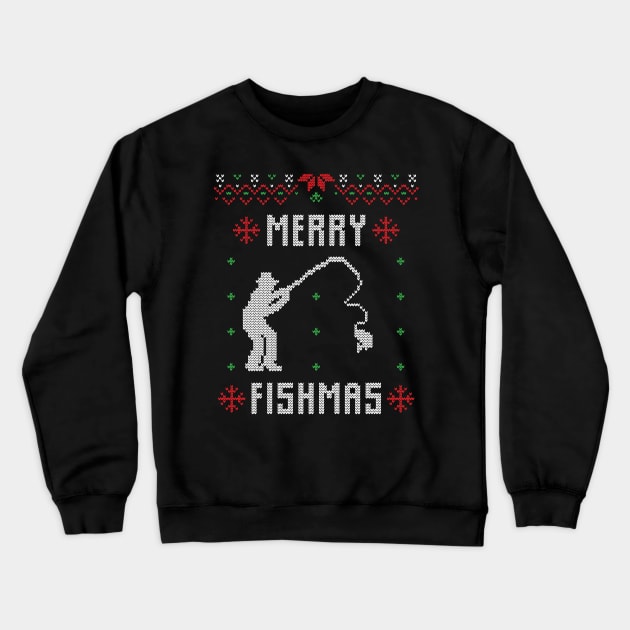 Merry Fishmas Funny Christmas Xmas For Fishers Crewneck Sweatshirt by DragonTees